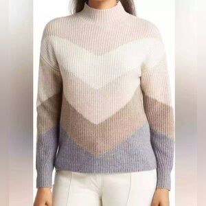 Griffen Chevron Mock Neck Wool & Cashmere Sweater Size M